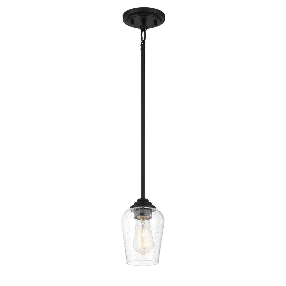 Shyloh 1-Light Black Mini Pendant to Semi-Flush with Clear Seeded Glass Shade - *Lighting & Electrical