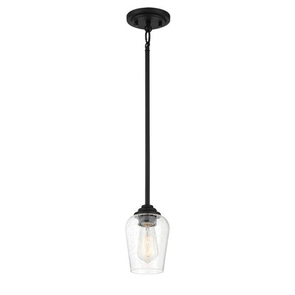 Shyloh 1-Light Black Mini Pendant to Semi-Flush with Clear Seeded Glass Shade