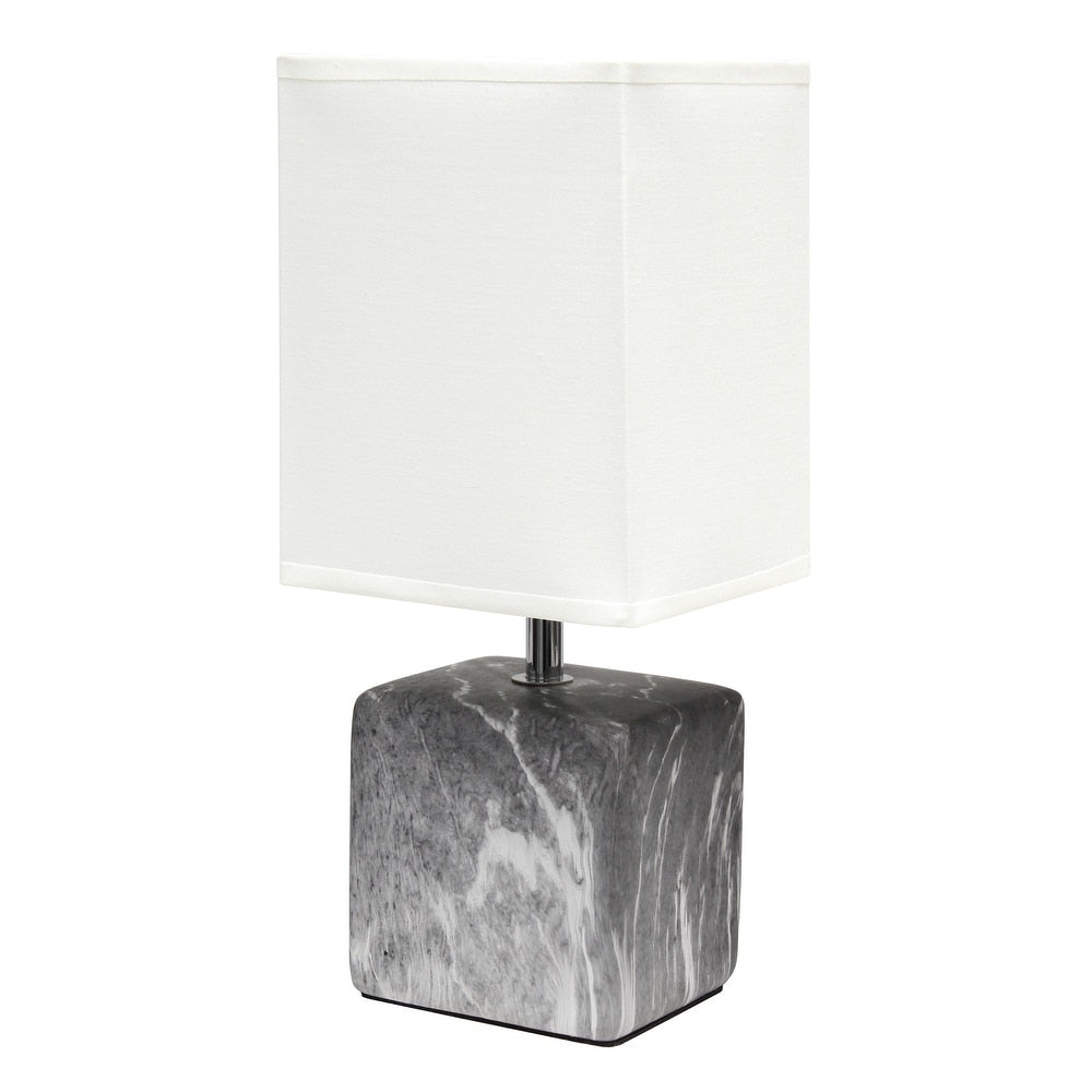 Simple Designs Petite Marbled Ceramic Table Lamp Black W White Shade - *Furniture & Organization