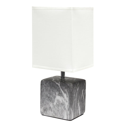 Simple Designs Petite Marbled Ceramic Table Lamp Black W White Shade