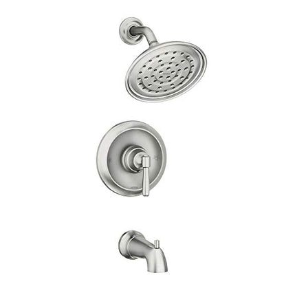 Moen Halle Spot Resist Brushed Nickel Tub and Shower Trim Kit Featuring Showerhead, Lever Handle, and Tub Spout with Posi-Temp Valve Included, 82970SRN