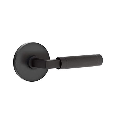 Emtek Select Passage, Disk Rosette, L-Square Stem, Knurled Lever (Right Hand, Flat Black)