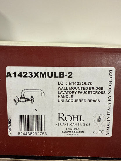 Rohl Acqui 1.2 GPM Wall Mounted Widespread Bridge Bathroom Faucet A1423XMULB-2