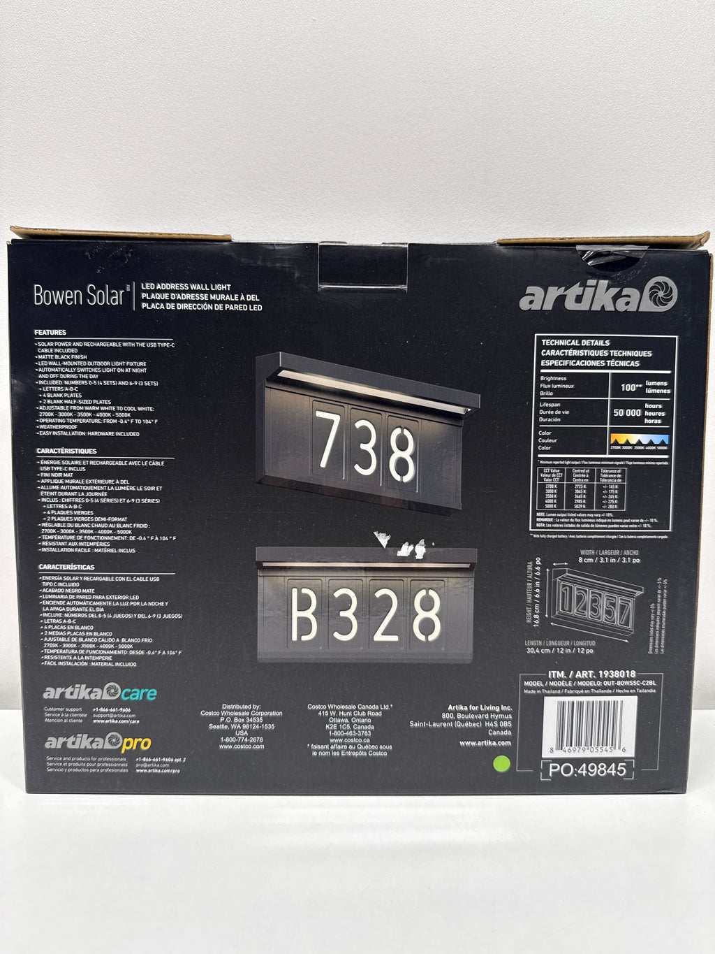 Artika Bowen Solar LED Address Wall Light