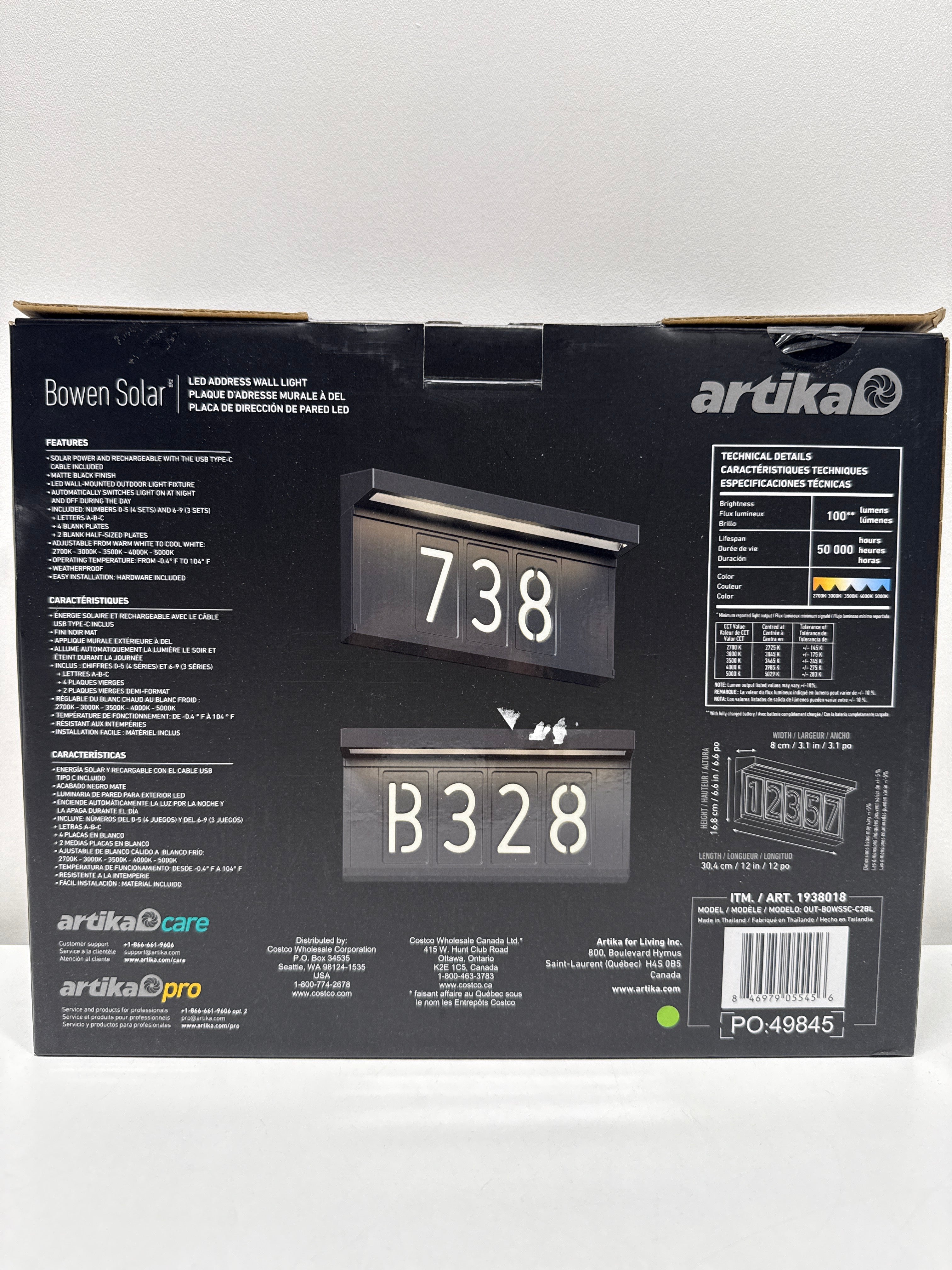 Artika Bowen Solar LED Address Wall Light