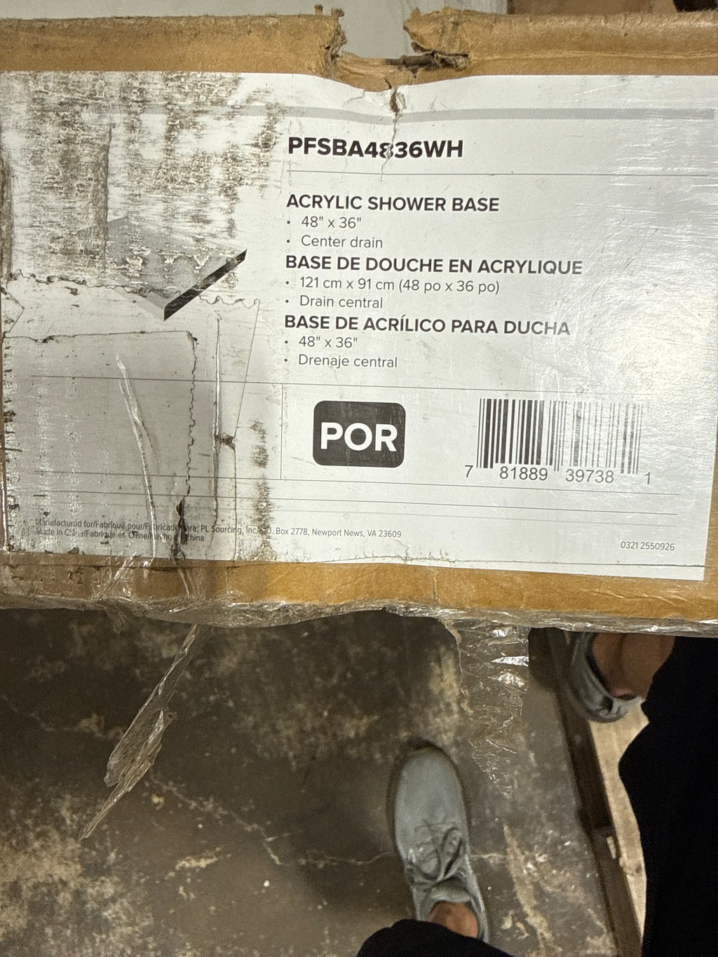 PROFLO PFSBA4836 Hammond 48" x 36" Rectangular Shower Base with Single Threshold and Center Drain - White