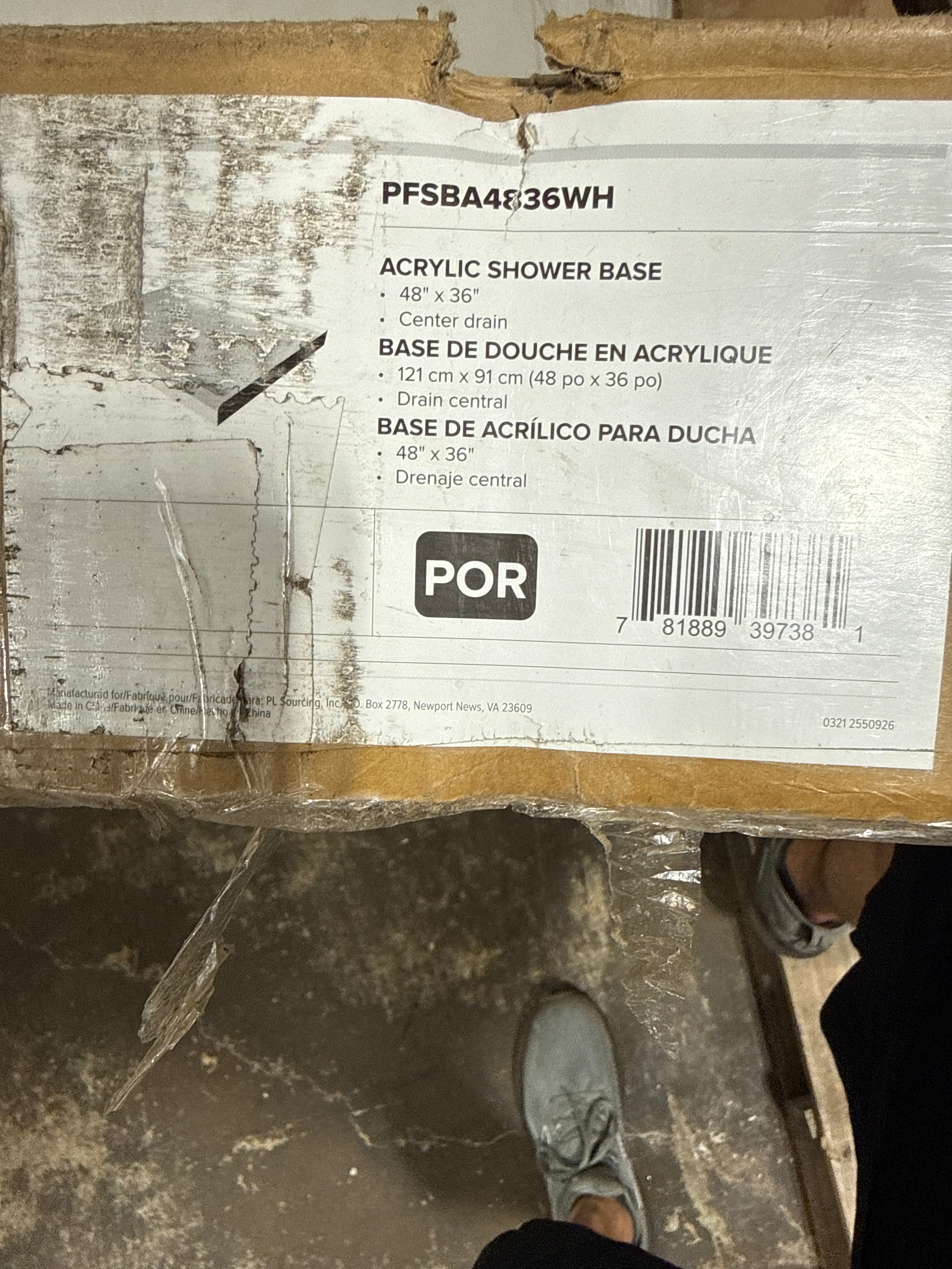 PROFLO PFSBA4836 Hammond 48" x 36" Rectangular Shower Base with Single Threshold and Center Drain - White