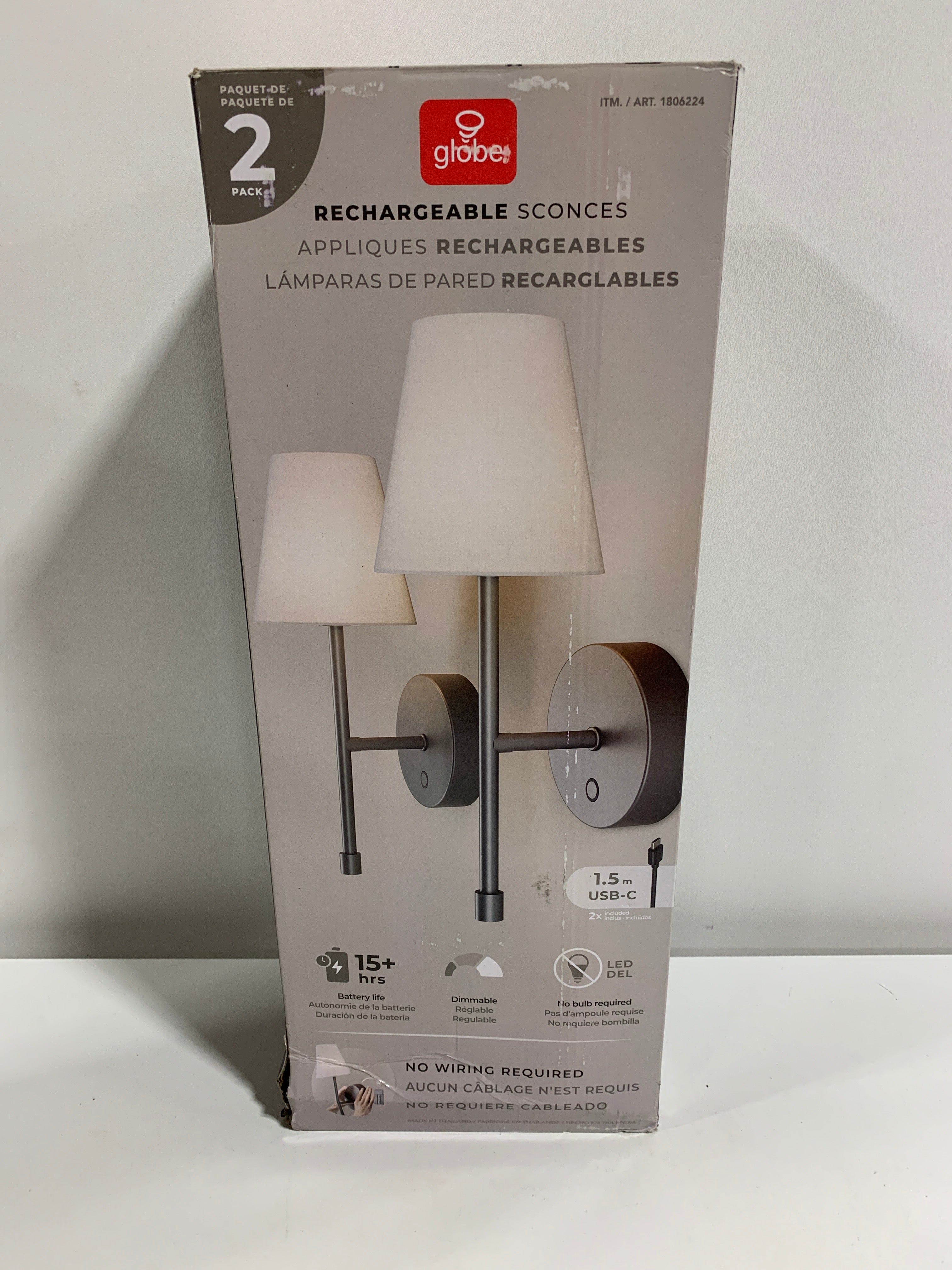 Globe Set of 2 Rechargeable LED Wall Sconces Dimmable - *Lighting & Electrical