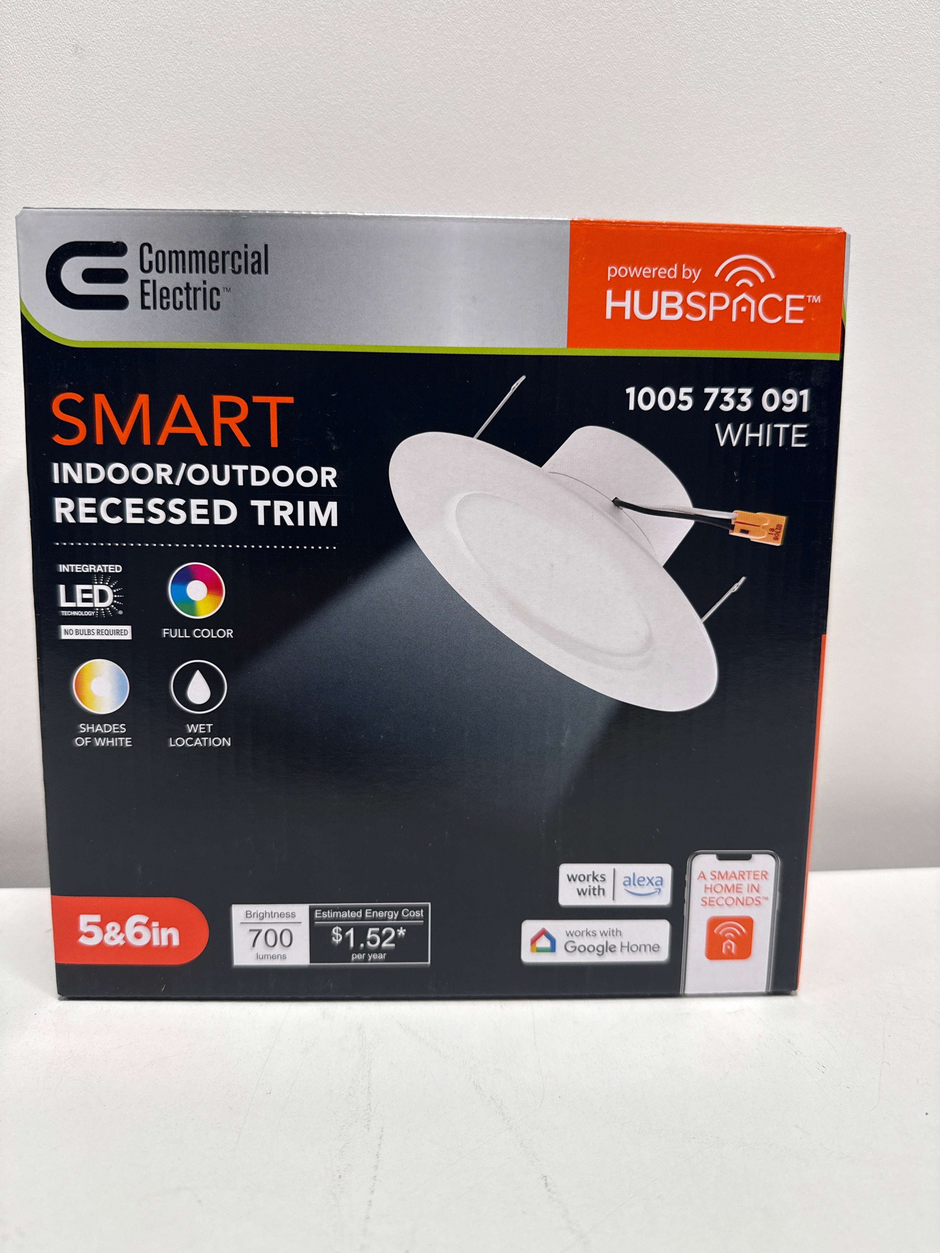 Commercial Electric 5 in./6 in.Smart Integrated LED Recessed Light Trim Wireless Adjustable CCT New Construction Remodel Powered by Hubspace 538561010