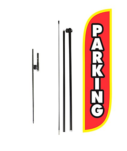 LookOurWay Feather Flag Set - 5ft Tall Advertising Banner Flag with Pole Kit and Ground Spike for Business Promotion - Parking