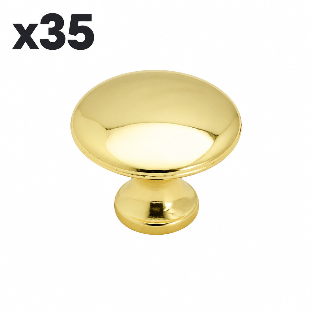 35 x Amerock Allison Round Cabinet Knob 1-3/16 in. D 15/16 in. Polished Brass