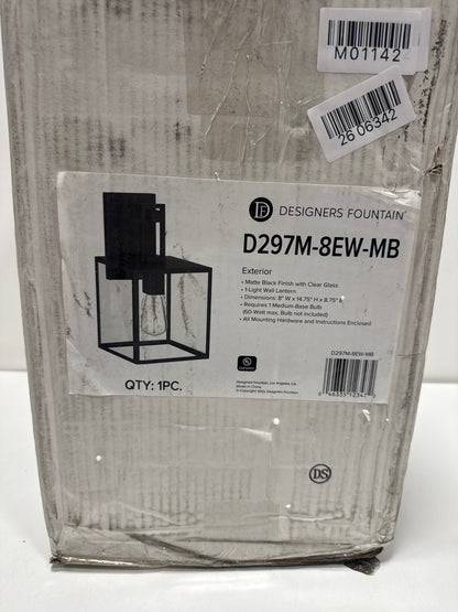 DESIGNERS FOUNTAIN Preston Outdoor Light Fixture, 14.75 Inch Exterior Wall Lantern Sconce Front Door, Patio and Porch, Matte Black, D297M-8EW-MB