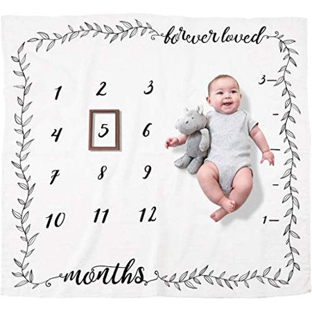 Organic Baby Monthly Milestone Blanket Boy or Girl - Months Blanket with Wood Frame and Newborn Announcement Disc