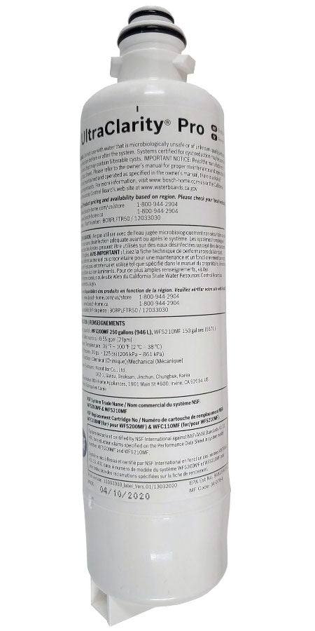 Bosch 11032531 Genuine OEM UltraClarity Pro Water Filter Cartridge (White) for Bosch Refrigerators