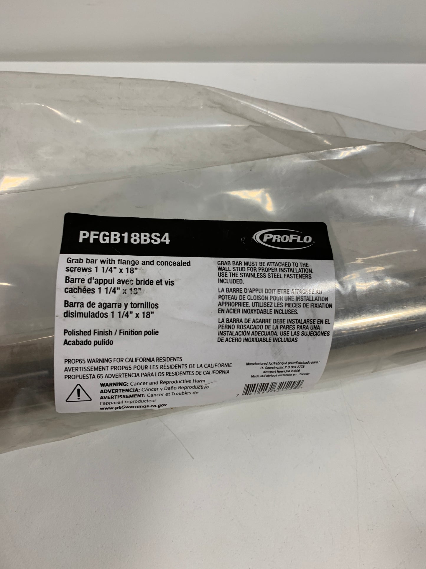 PROFLO PFGB18BS4 18" Stainless Steel Grab Bar Polished Chrome