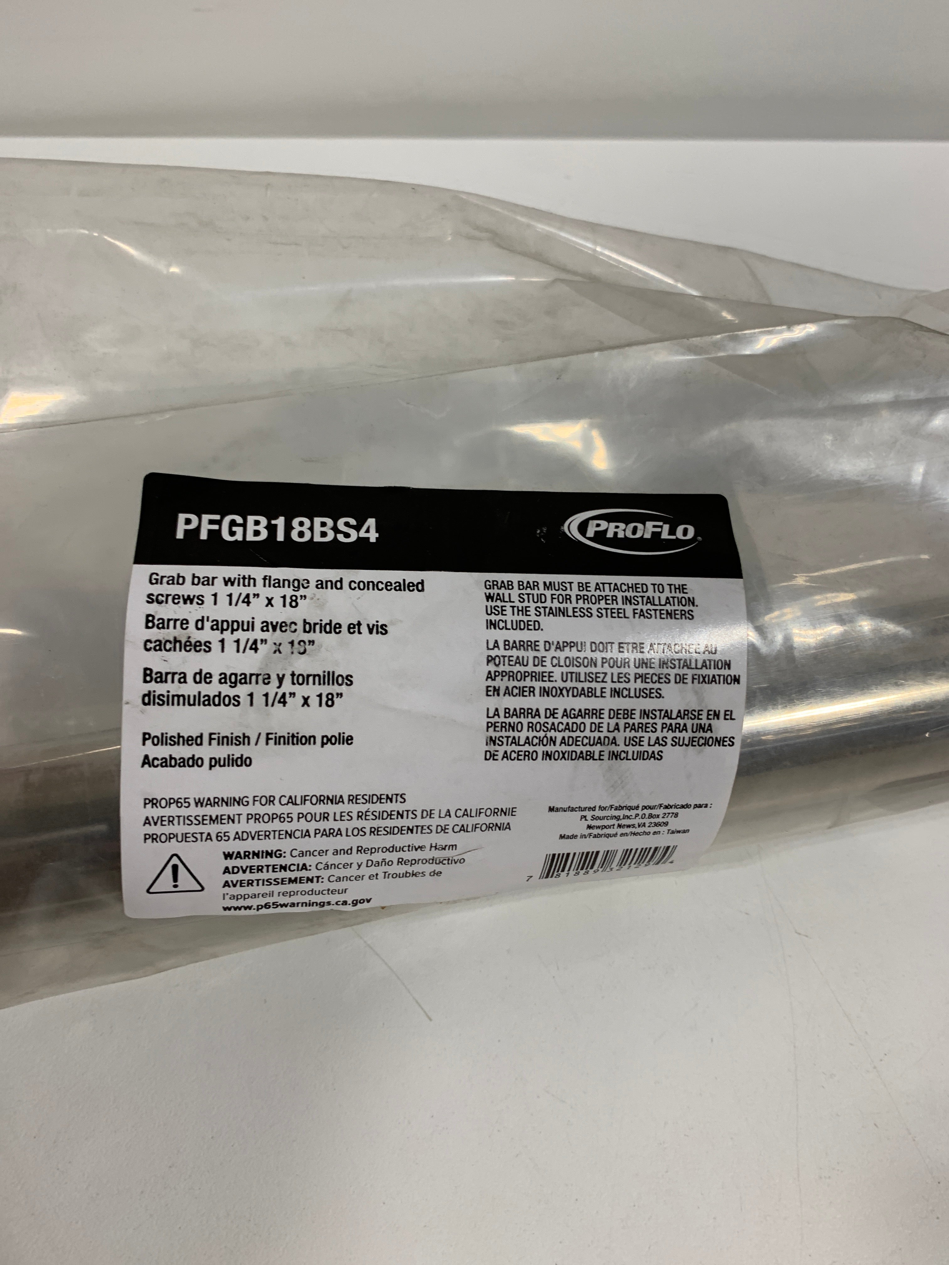 PROFLO PFGB18BS4 18’’ Stainless Steel Grab Bar Polished Chrome - *Tools Hardware & Misc