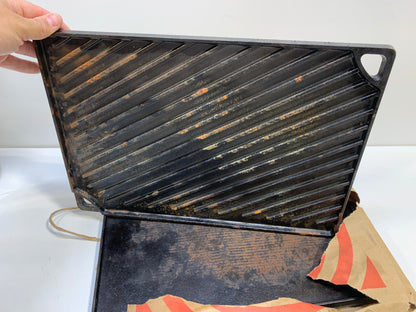 2 Used Lodge Seasoned Cast Iron Double Sided Grill/Griddle