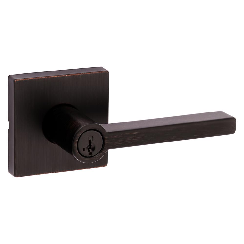 Kwikset 740HFLSQTV1-S Halifax Single Cylinder Keyed Entry Door Lever Set with Square Rose and SmartKey Venetian Bronze