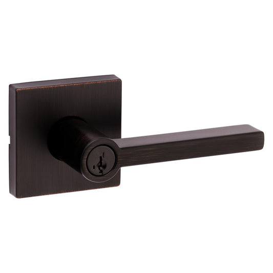 Kwikset 740HFLSQTV1-S Halifax Single Cylinder Keyed Entry Door Lever Set with Square Rose and SmartKey Venetian Bronze