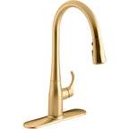 Kohler 596-2MB Simplice Pull Down Kitchen Faucet, 3-Spray Faucet, Kitchen Sink Faucet with Pull Down Sprayer, Vibrant Brushed Moderne Brass