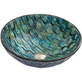 Vigo Vessel Sink Oceania Blue - 17” Artistic Round Bowl Sink for Bathrooms, Tempered Glass Above Counter Bathroom Sink with NonStickShield, QuickDrain & TempGuard, Modern Luxury Design