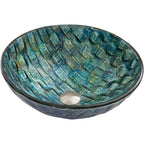 Vigo Vessel Sink Oceania Blue - 17” Artistic Round Bowl Sink for Bathrooms, Tempered Glass Above Counter Bathroom Sink with NonStickShield, QuickDrain & TempGuard, Modern Luxury Design