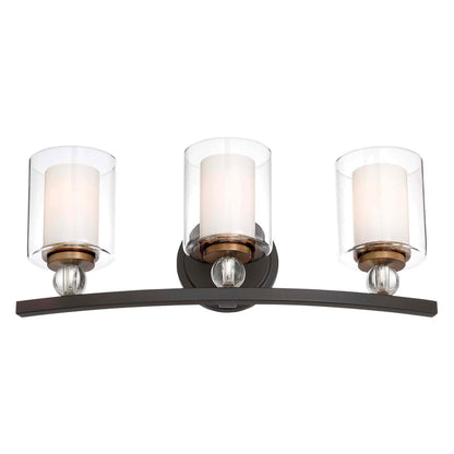 Minka Lavery 3073-416 Studio 5 Vanity Bath Light, 3-Light, 300 Total Watts, 24-in H x 9-in W, Painted Bronze with Natural Brushed Brass