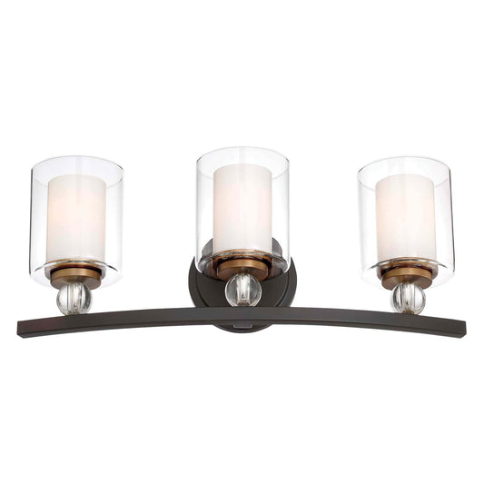 Minka Lavery 3073-416 Studio 5 Vanity Bath Light, 3-Light, 300 Total Watts, 24-in H x 9-in W, Painted Bronze with Natural Brushed Brass