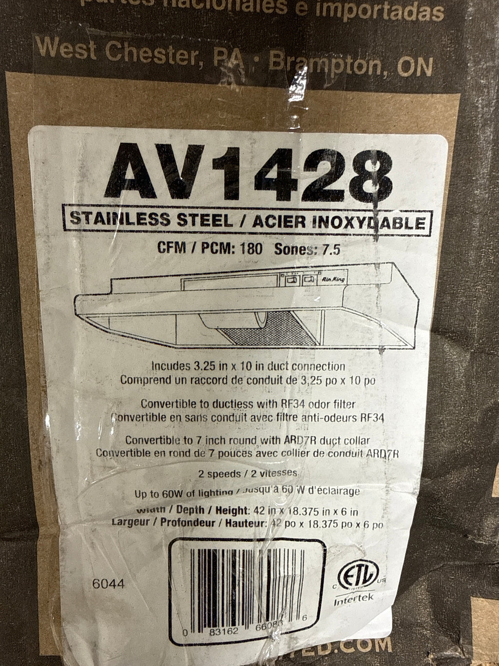 Dent Air King AV1428 Advantage Convertible Under Cabinet Range Hood with 2-Speed Blower and 180-CFM, 7.0-Sones, 42-Inch Wide, Stainless Steel Finish