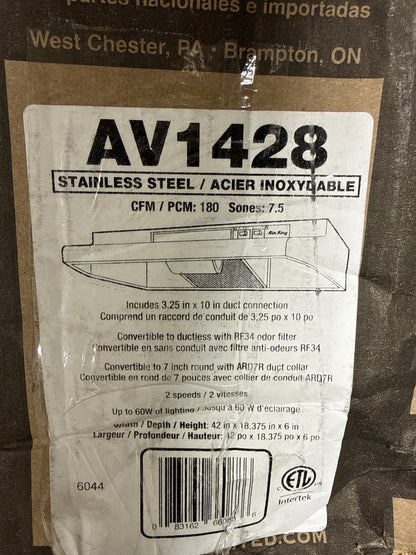 Dent Air King AV1428 Advantage Convertible Under Cabinet Range Hood with 2-Speed Blower and 180-CFM, 7.0-Sones, 42-Inch Wide, Stainless Steel Finish