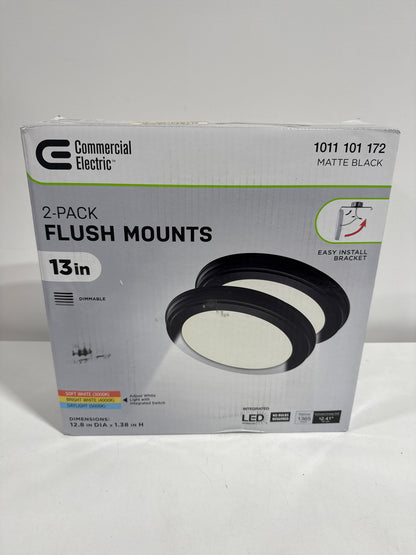 13 in. Matte Black Edgelit 3CCT LED Flush Mount (2-Pack)