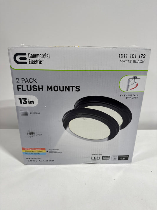 13 in. Matte Black Edgelit 3CCT LED Flush Mount (2-Pack)
