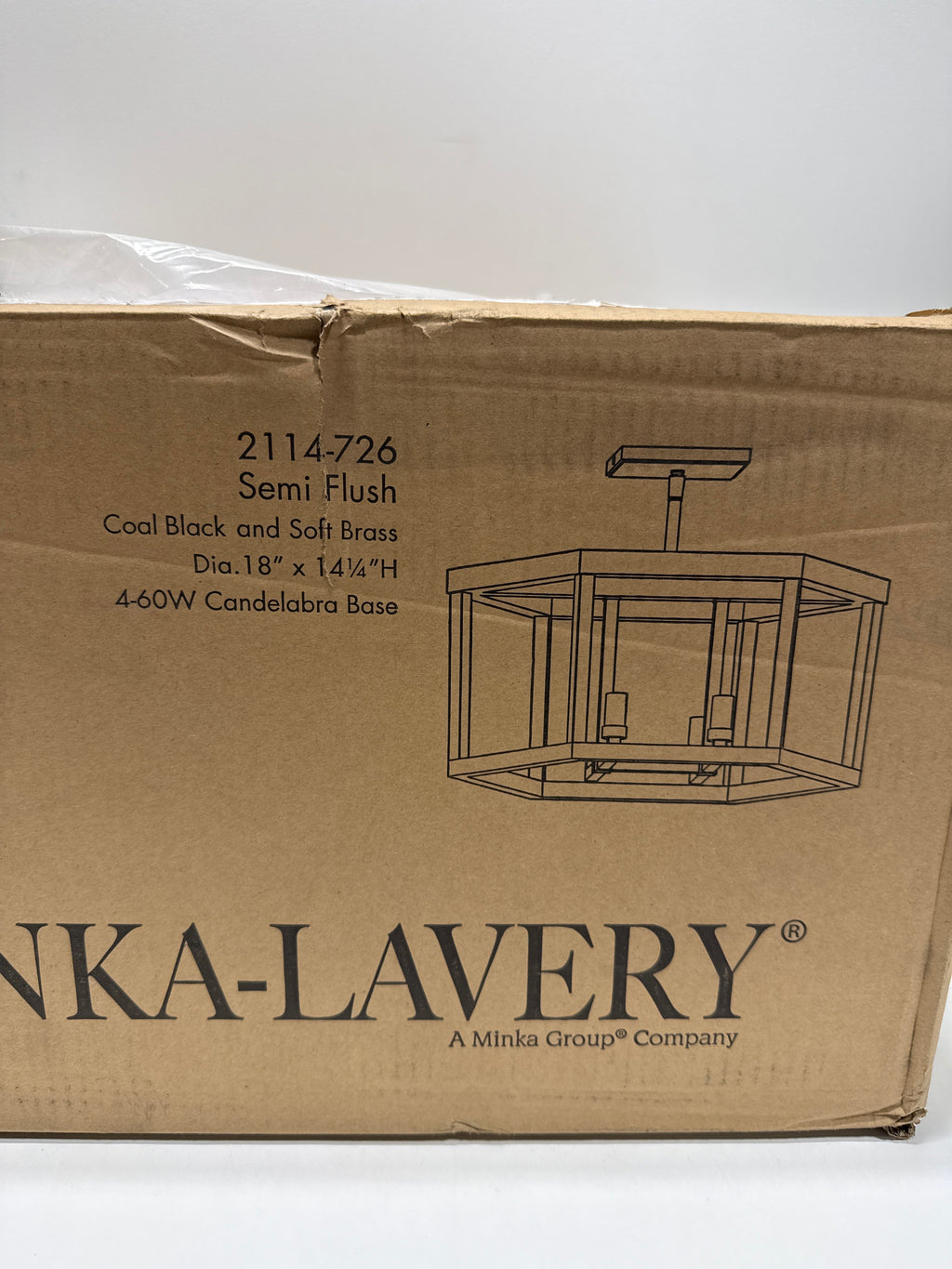 Minka Lavery 2114-726 Union Estates Semi-Flush, 4-Light, 240 Total Watts, 18-in H x 14.13-in W, Coal Black and Soft Brass