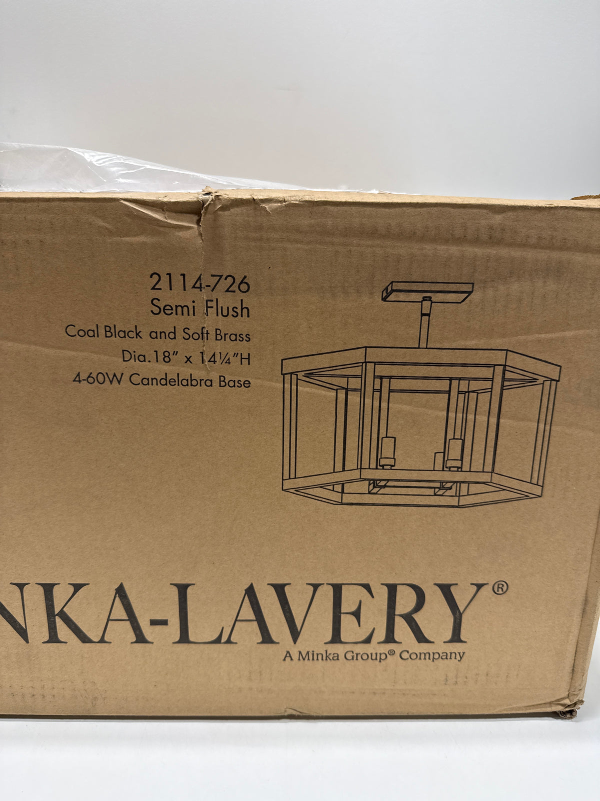 Minka Lavery 2114-726 Union Estates Semi-Flush, 4-Light, 240 Total Watts, 18-in H x 14.13-in W, Coal Black and Soft Brass