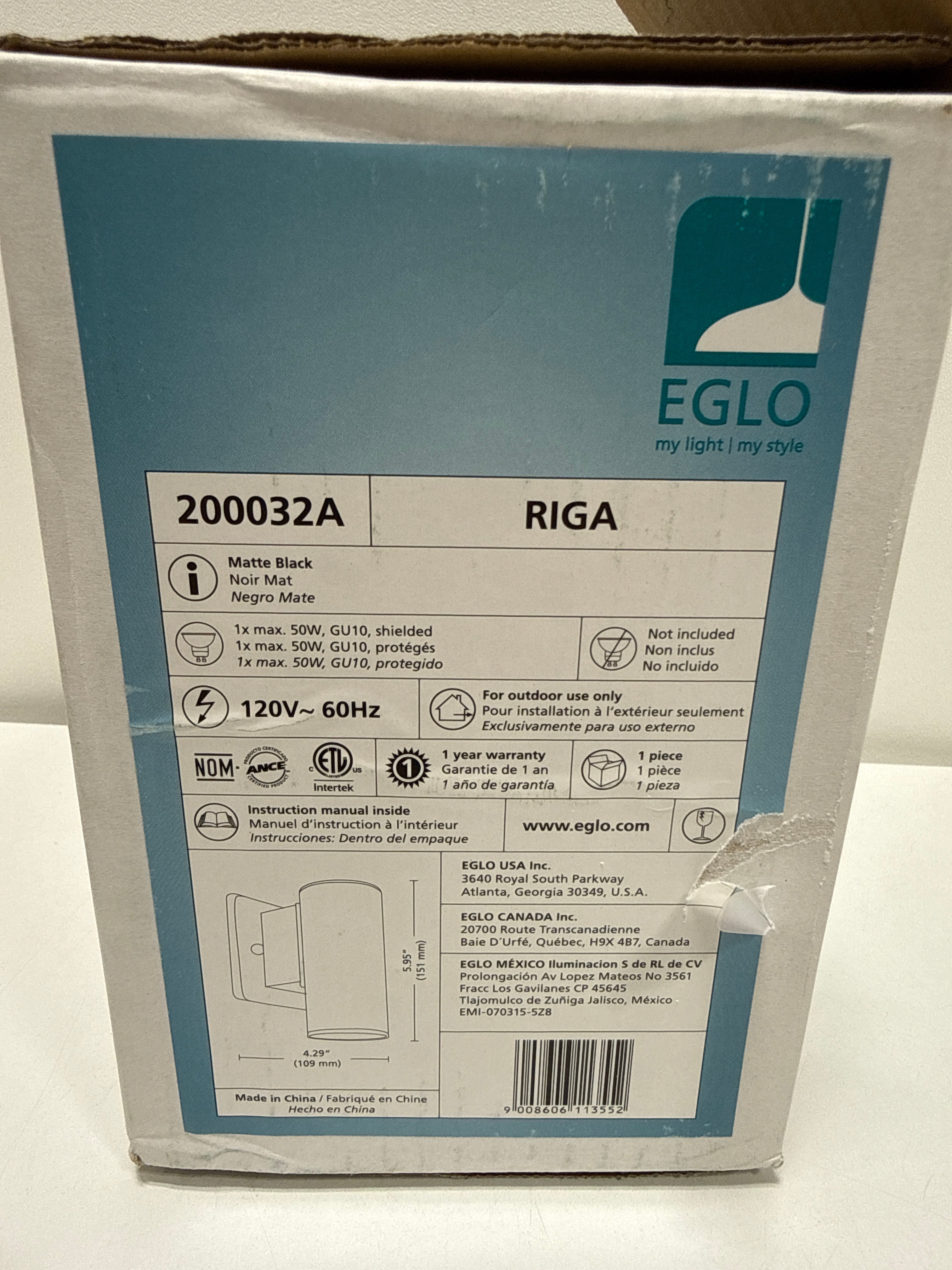 Eglo 1x50w Outdoor Wall Light W/ Matte Black Finish - 200032A