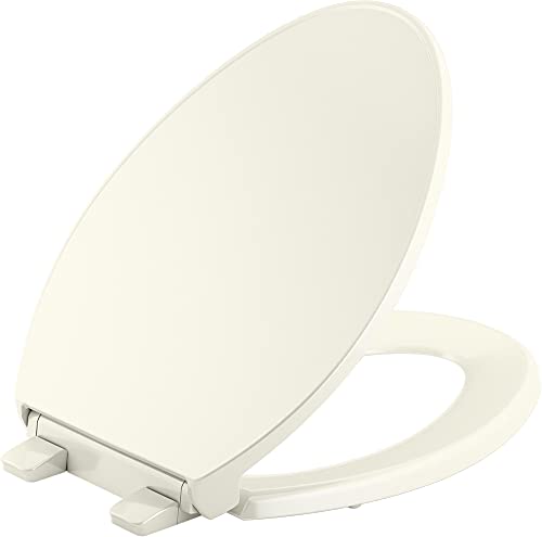 KOHLER K24495-A-96 Border™ ReadyLatch™ Quiet-Close™ Elongated Toilet Seat, Soft Close Toilet Seat, New Home Essentials, Biscuit