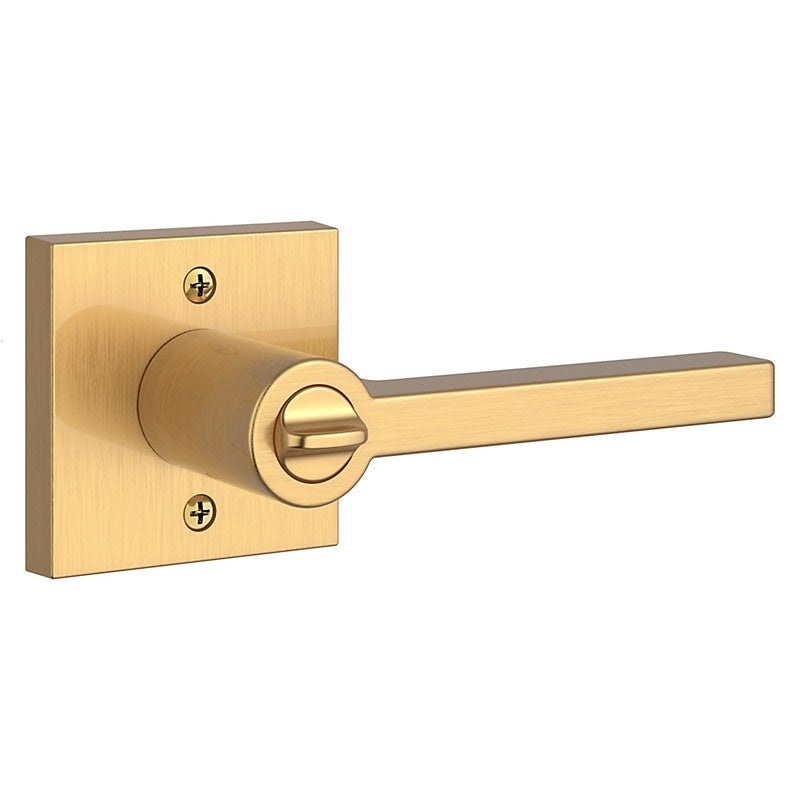 Baldwin PV.SQU.CSR Square Privacy Lever Set with Contemporary Square Rose Lifetime Satin Brass