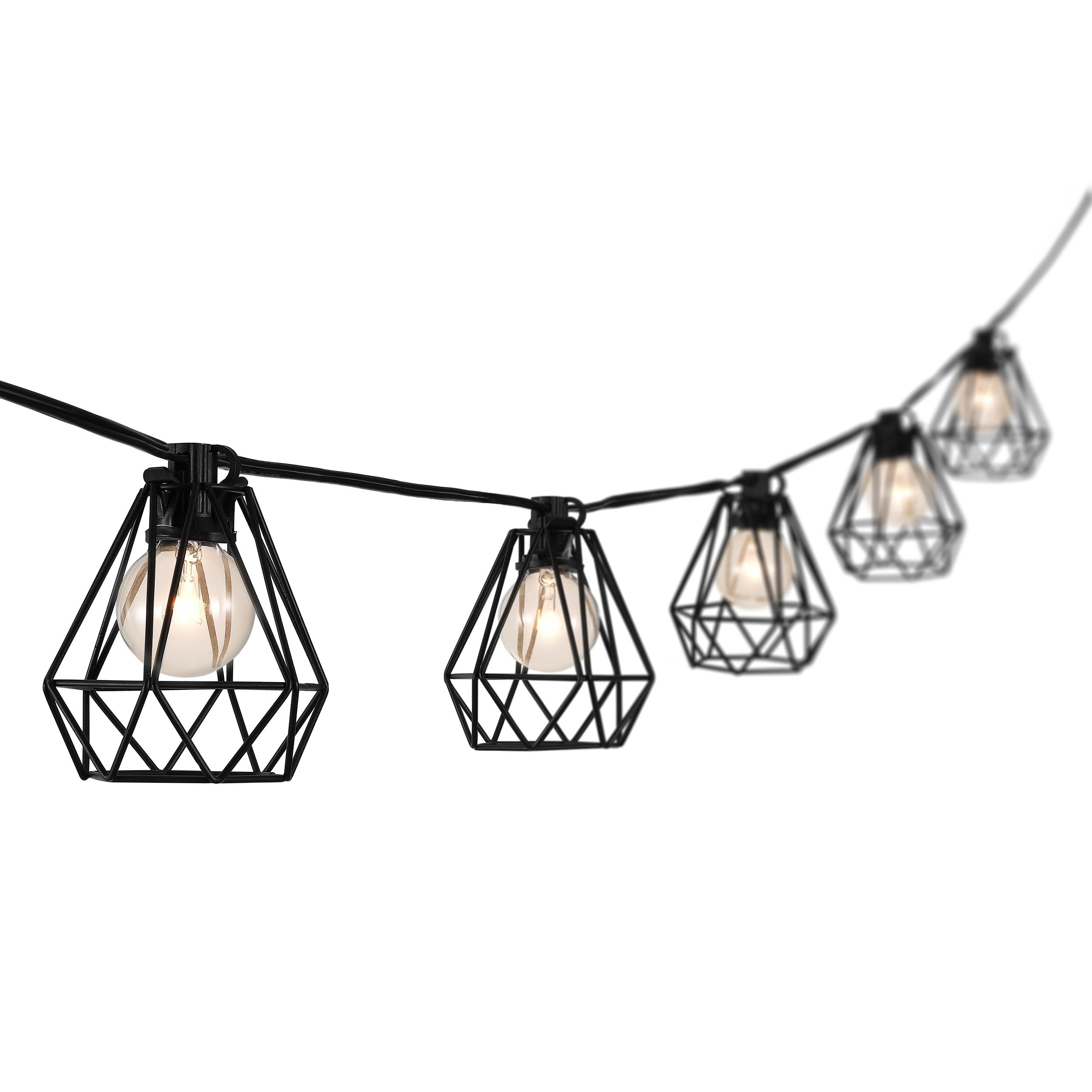 JONATHAN Y 10-Light Indoor/Outdoor 10 Ft. Contemporary Transitional LED G40 Diamond Cage String Lights Black