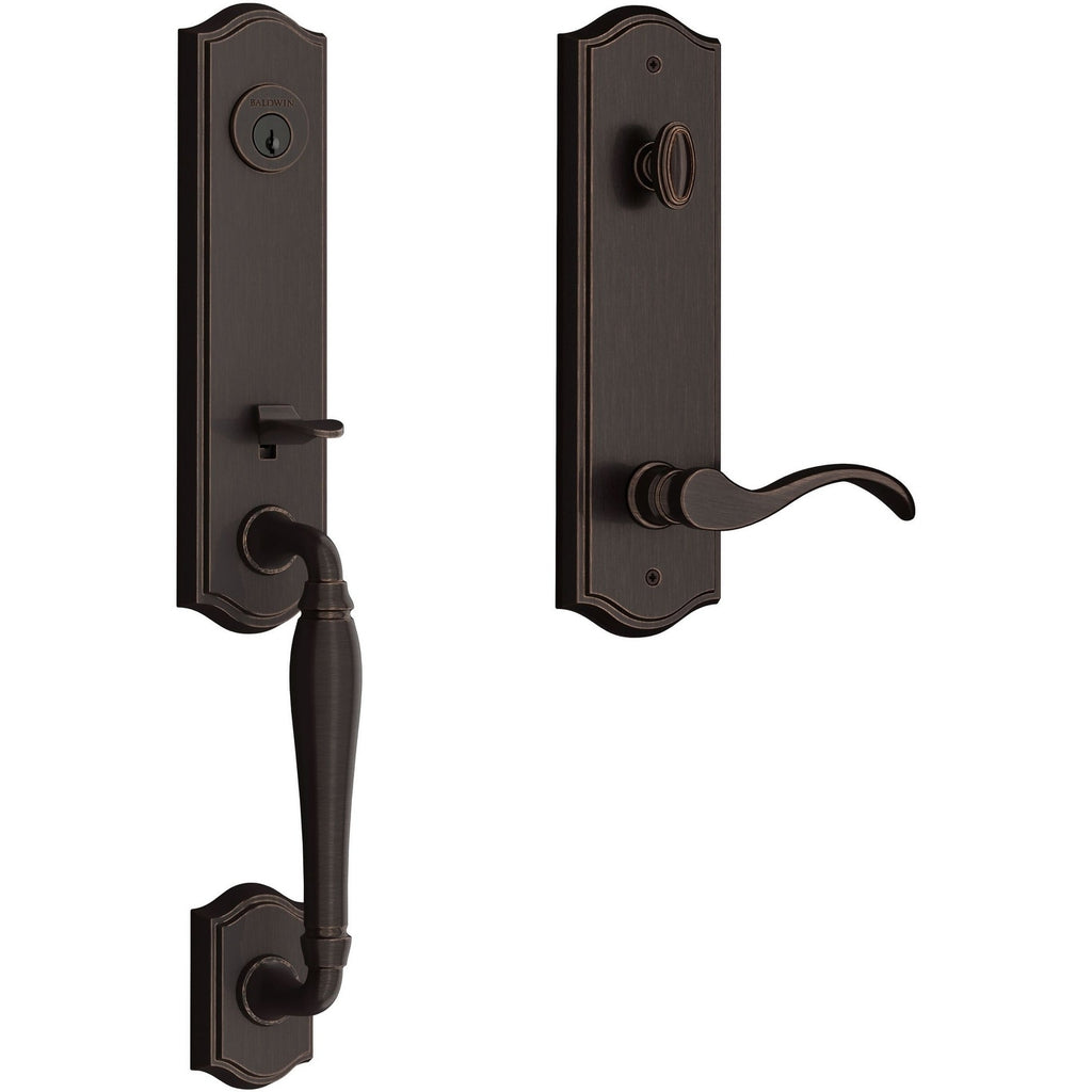Baldwin EE.NEWxCUR.R.TAE New Hampshire One Piece Single Cylinder Keyed Entry Handleset with Right Handed Interior Curve Lever