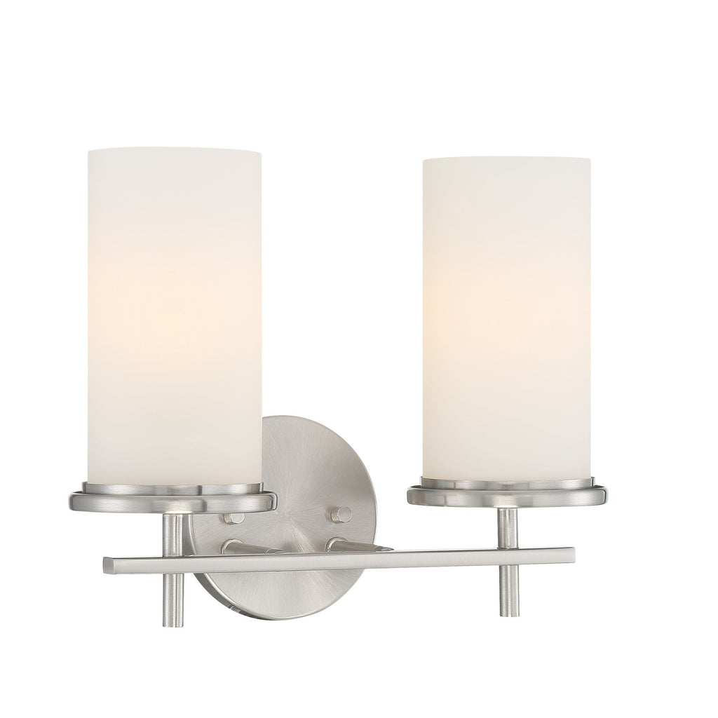 Minka Lavery 4092-84 Haisley Etched White Glass Bath Vanity Wall Mount, 2-Light 120 Total Watts, 11" H x 13" W, Brushed Nickel