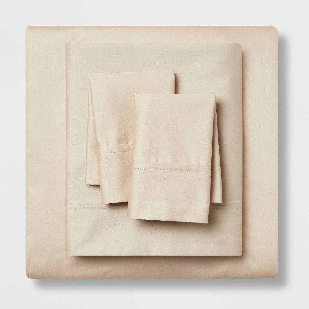 Full Solid Performance 400 Thread Count Sheet Set True Khaki - Threshold™: Cotton Sateen Includes 2 Pillowcases &