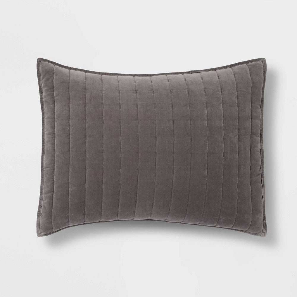 Standard Channel Stitch Velvet Quilt Sham Charcoal - Threshold™: Cotton Backing, OEKO-TEX Certified, No Flange