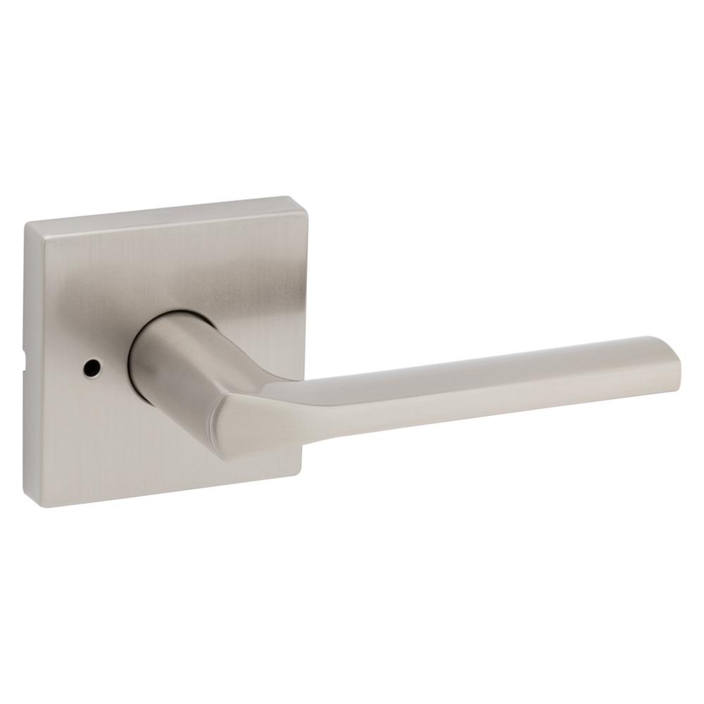 Kwikset Lisbon Interior Privacy Door Handle with Lock, Door Lever For Bathroom and Bedroom, Satin Nickel
