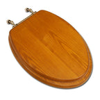 Decorative Wood Elongated Closed Front Toilet Seat with Cover and Brushed Nickel Hinge in Light Oak