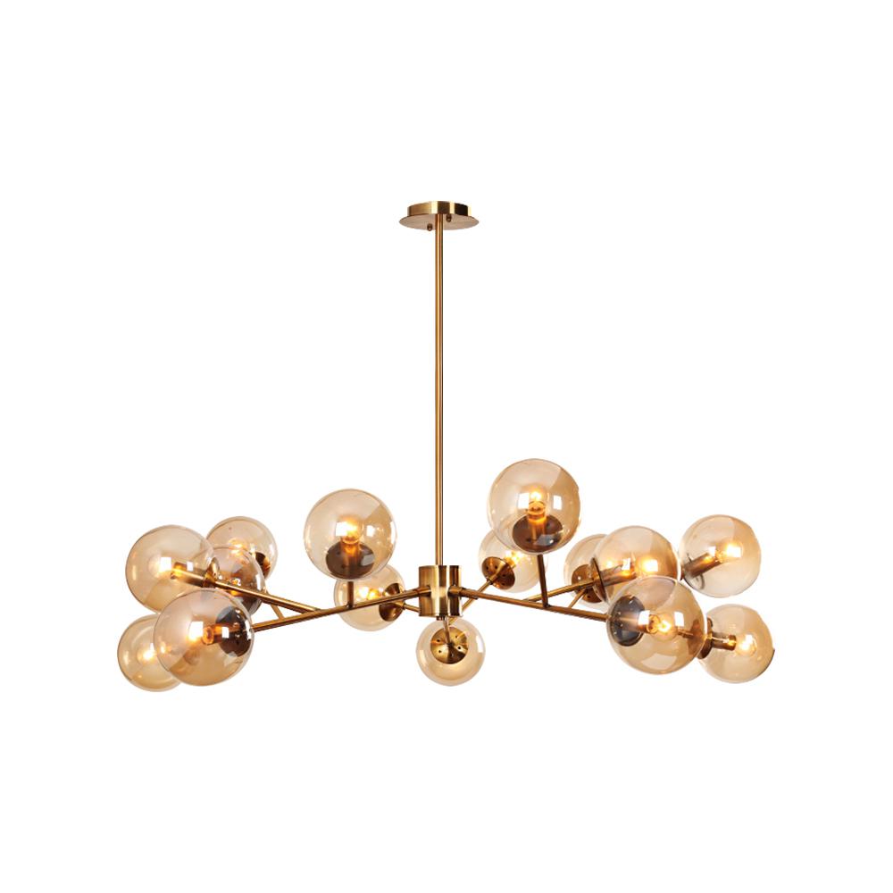 Higginsville 15-Light Farmhouse Brass Sputnik Sphere Linear Pendant Chandelier with Amber Glass Shade