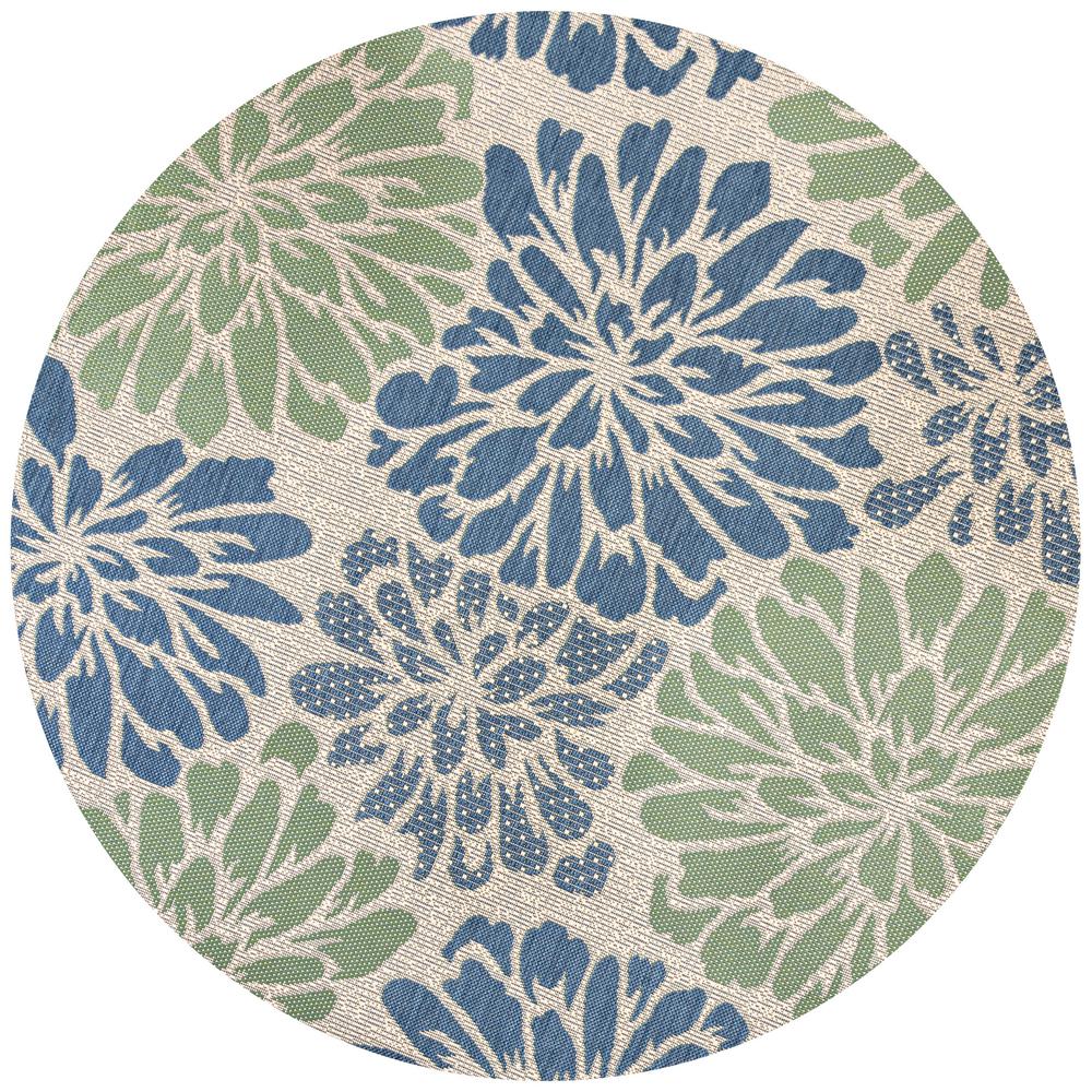 JONATHAN Y SANTA MONICA 6 Round Area Rug Zinnia Floral Textured Weave - Navy/Green SMB110B-6R