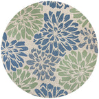 JONATHAN Y SANTA MONICA 6 Round Area Rug Zinnia Floral Textured Weave - Navy/Green SMB110B-6R