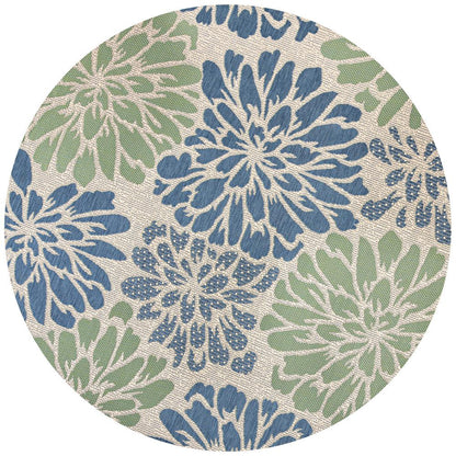 JONATHAN Y SANTA MONICA 6 Round Area Rug Zinnia Floral Textured Weave - Navy/Green SMB110B-6R