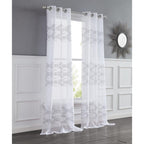 Wave Linen Look Wave Design Striped 76 X 84 Window Panel Pair in White and Silver