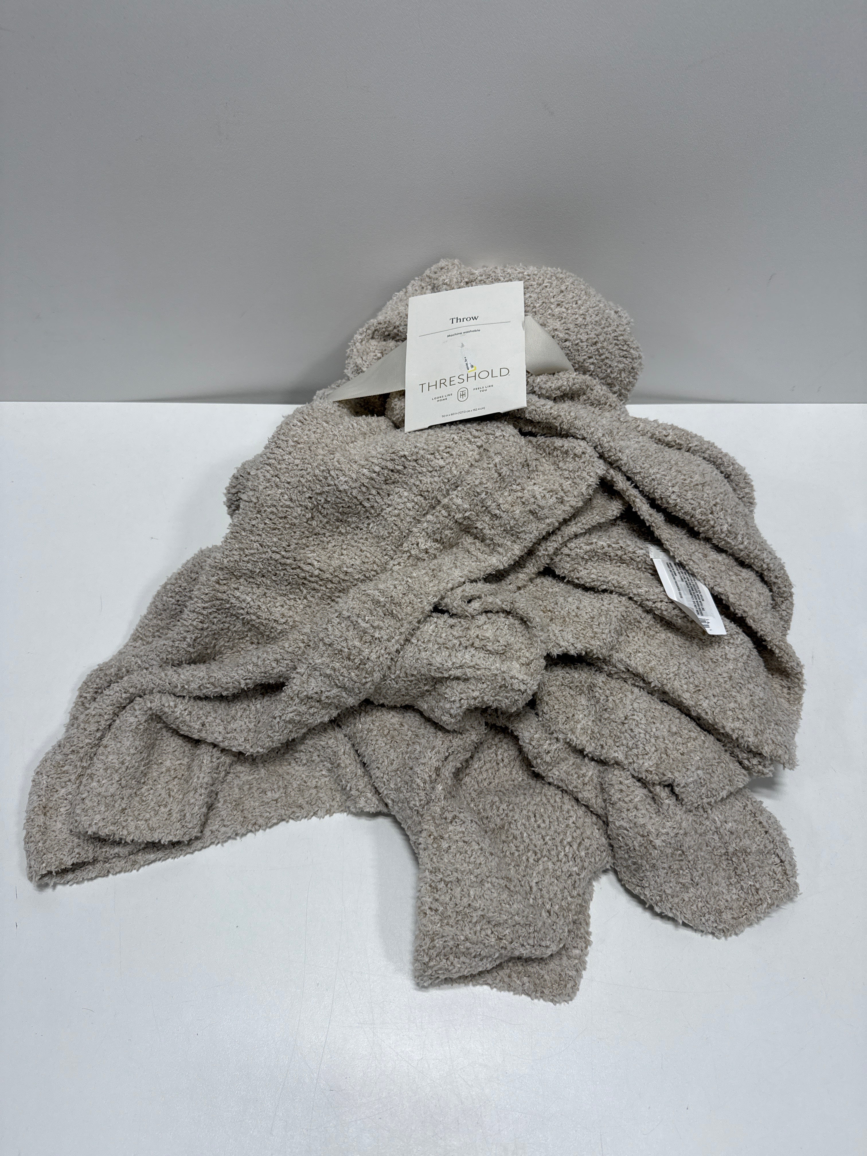 Cozy Knit Throw Blanket Neutral - Threshold™: Light Beige Midweight Recycled Polyester Sensory Friendly 50x60 Inches